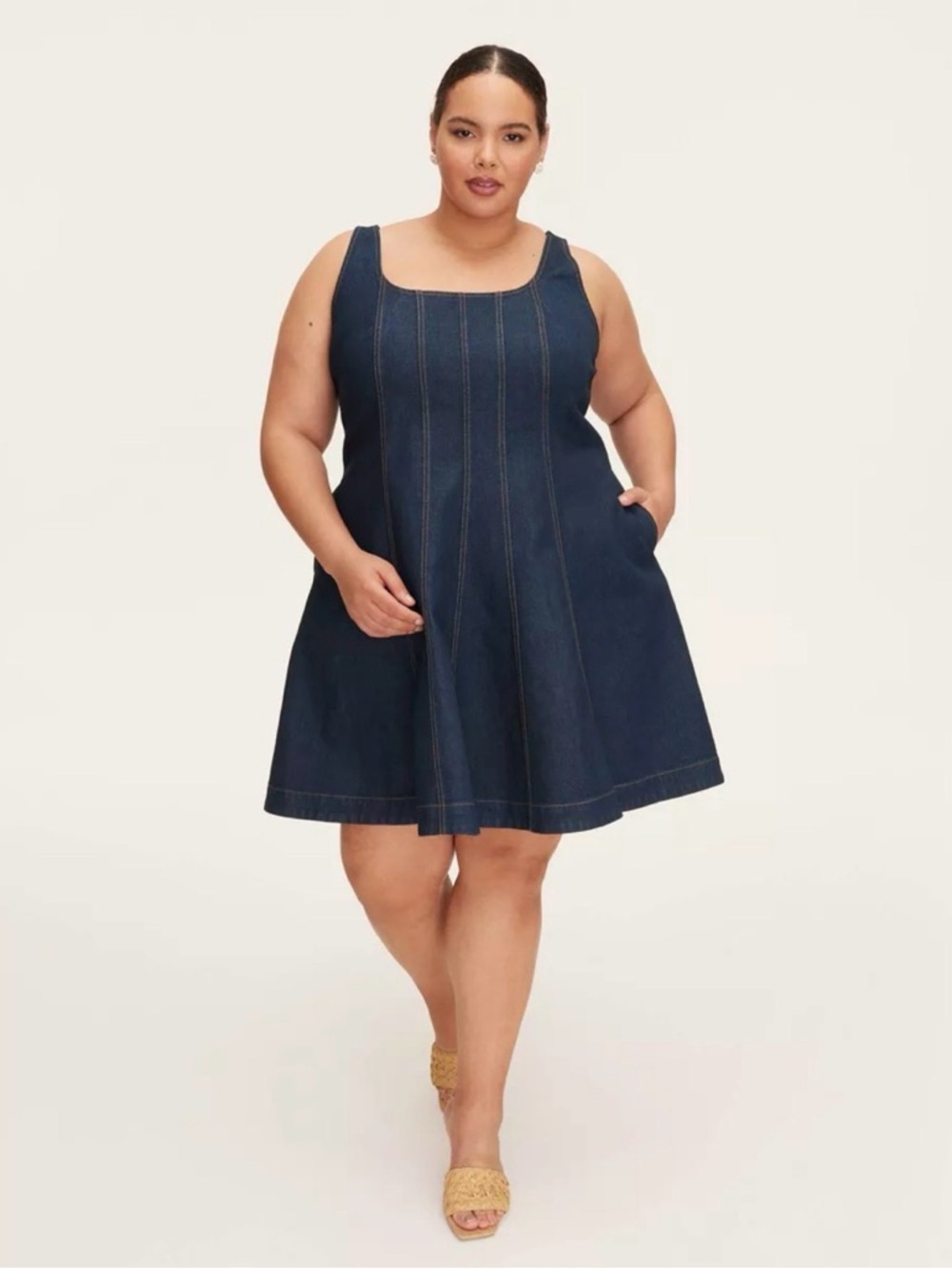 Kate Spade x Target Dark Blue Denim Dress with Brown Topstitching